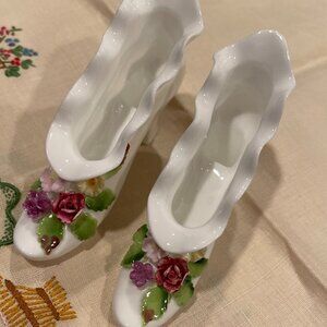 Two Maruri Masterpiece Bone China Miniature White High Heel Shoe Figurines